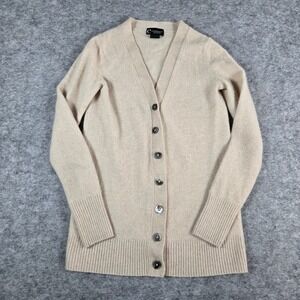 C by Bloomingdale's Womens Beige 100% Cashmere V-Neck Button Cardigan Sweater S